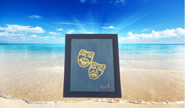 DRAMA MASK BLUE-GOLD 13X18